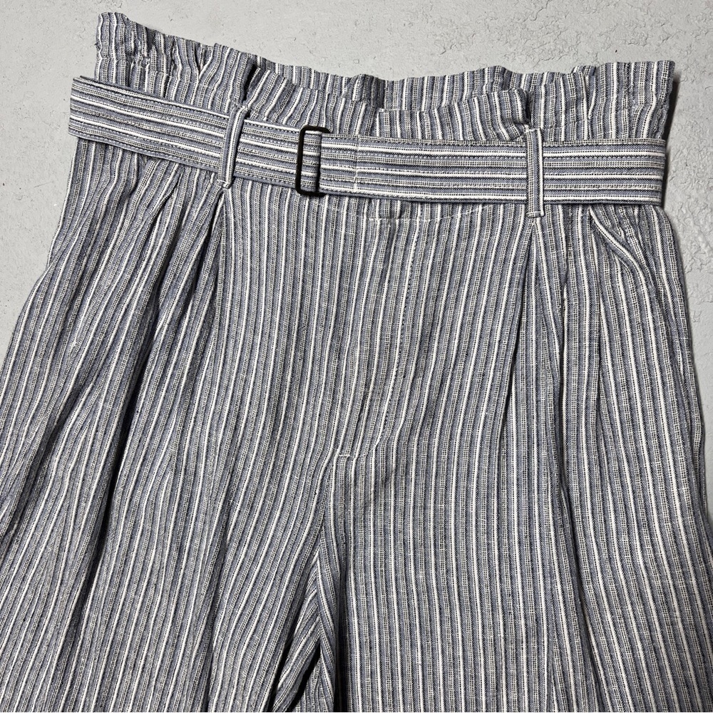 Linen Paper Bag Pant Blue Stripe Pockets Banana Republic Belted Women’s 10 - Picture 6 of 11